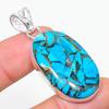 Copper Blue Turquoise 925 Sterling Silver Jewelry Pendant 1.97" F8a11