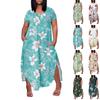 Женское платье макси с цветочным принтом, летнее повседневное платье с коротким рукавом, сарафан с V-образным вырезом, длинные платья с карманами, пляжный отдых
