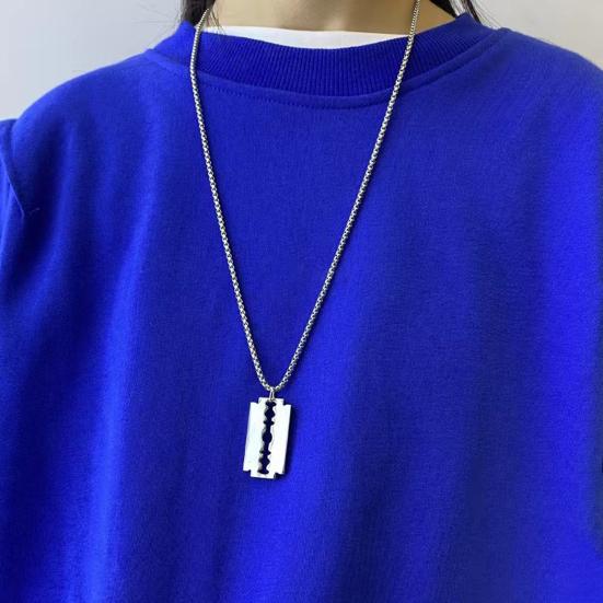 Стильные геометрические подарки на день рождения из нержавеющей стали для женщин и мужчин в форме лезвия свитер-цепочка ювелирные изделия для повседневной жизни кулон ожерелье