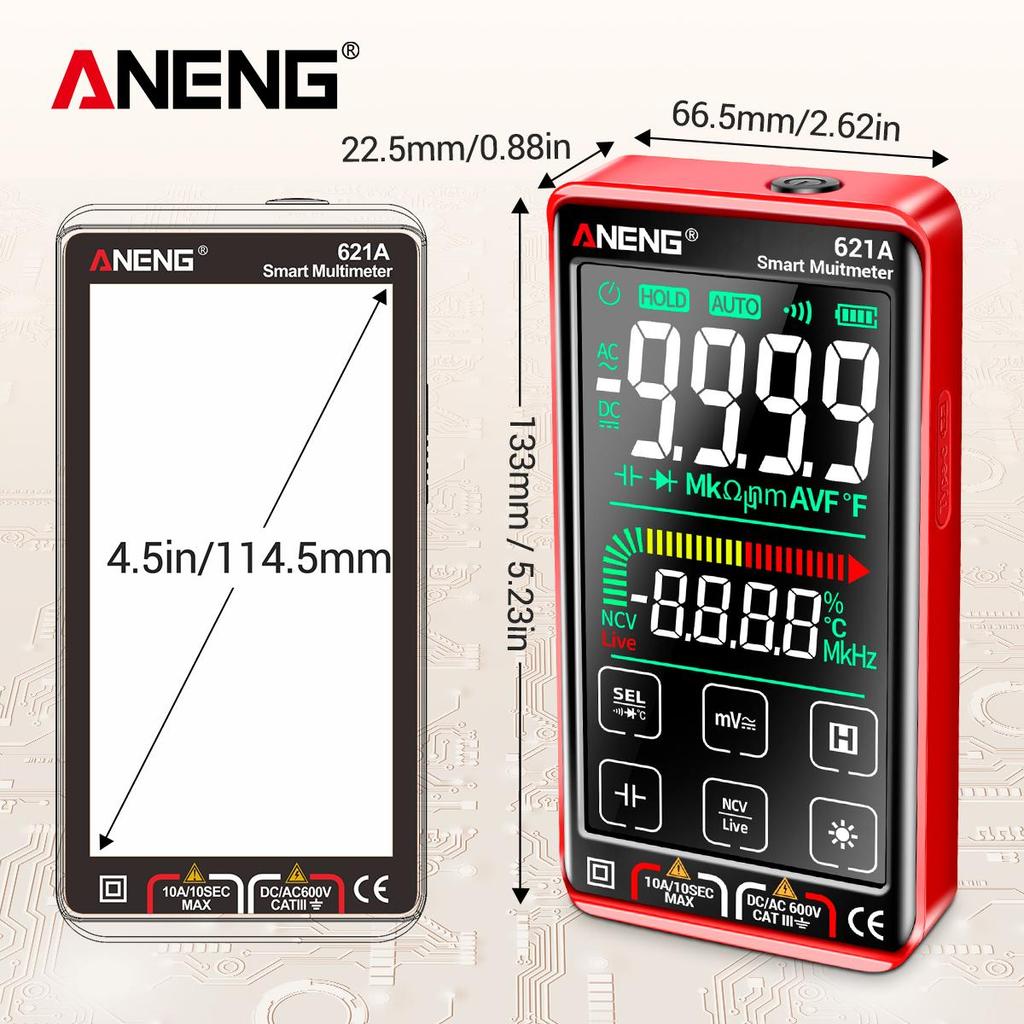 Aneng 621A умный цифровой мультиметр мультиметр с сенсорным экраном тестер транзисторов 9999 отсчетов True RMS автоматический диапазон постоянного/переменного тока 10 А метр
