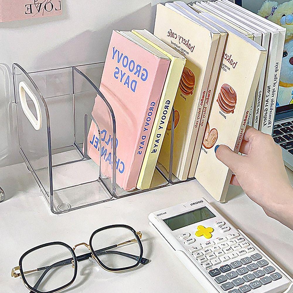 Desk Organizer Bookends with Handle Desktop Book Holder Convenient Divided Book Stand  Student