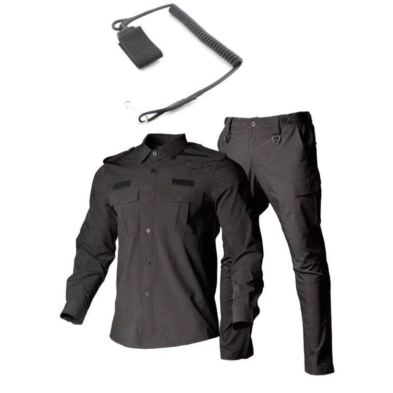 Black Workwear Navy Blue Security 2 Strechable LS Quickly Dry Uniform Men's Cargo Suit With Pistol Lanyard