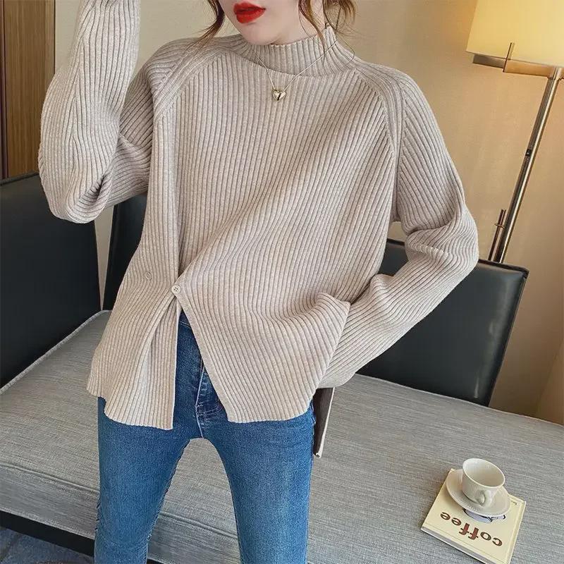 Women's Half Turtleneck Sweater - 2025 Autumn/Winter Fashion, Loose Fit, Versatile, Slimming, Split-Knit Design