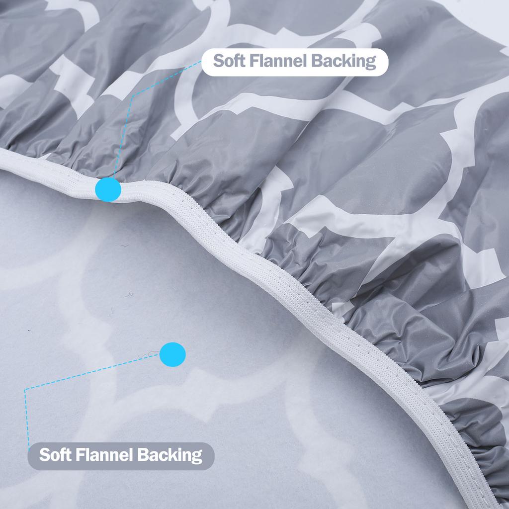 Elastic Edged Vinyl Fitted Tablecloth Flannel Backed & Elastic Edge Oil Table Cover Table Protector 35''-43"/43"-55'' Diameter