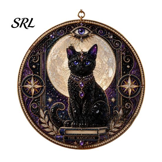 Stress Relief Hobby Black Cat Diamond Art Kits for Adults Beginners, DIY Material Package, Gift Painting Craft Set Home Wall Decor & Window