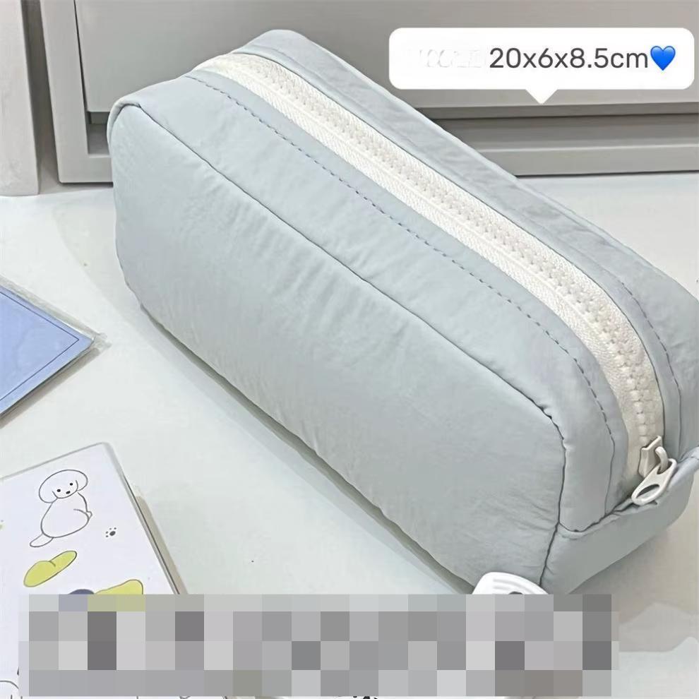 Simplicity Solid Color Pen Bag Zipper Design Portable Pencil Case Large Capacity Stationery Bag Gift Back To School