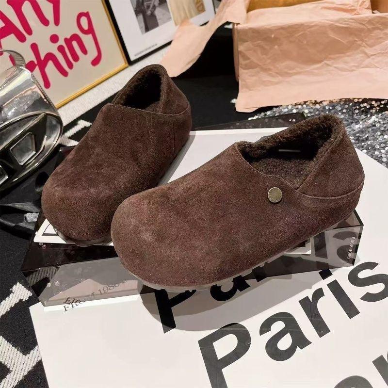 Ретро плюшевые Birkenstocks зимние женские новые ленивые Doudou ботинки теплые снежные хлопковые ботинки