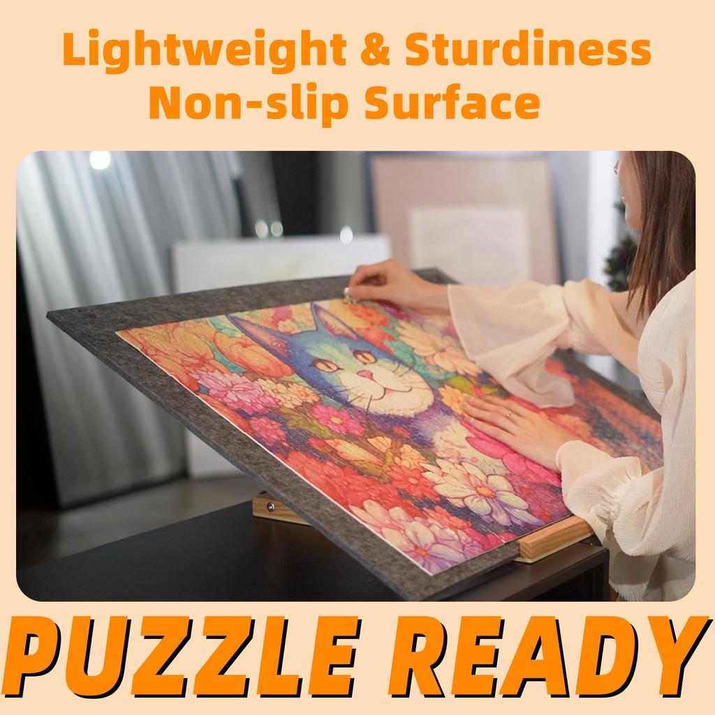 TELY Foldable Puzzle Board Large Hard Felt Board for up to 1000 Pieces Portable Puzzle Pad Easy to Move and Store (Black)