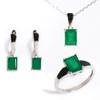 S925 Серебряный роскошный элегантный дизайн Натуральный зеленый агат Кольцо Серьги Ожерелье Комплект украшений Женский подарок на годовщину и банкет