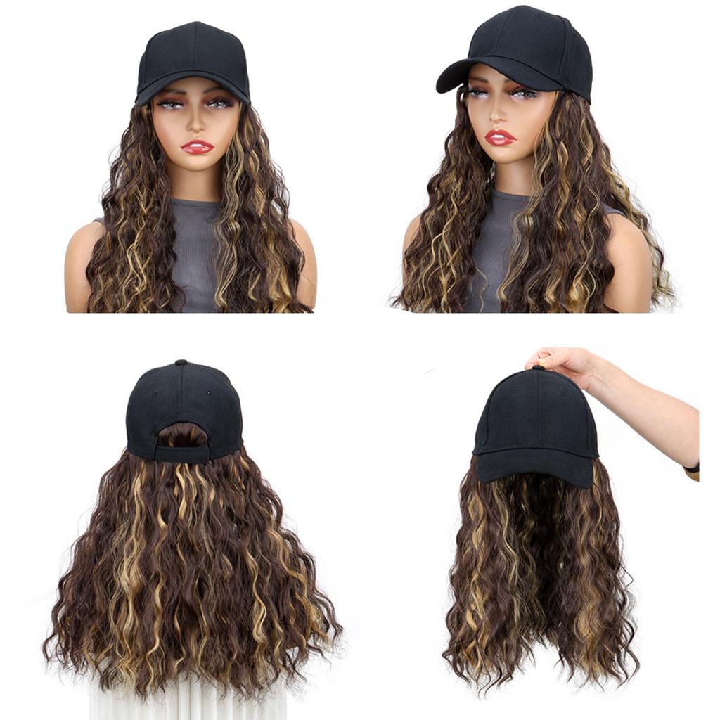 Baseball Cap One-piece Medium Length Water Wave Wig 17 Inch Curly Wave Hair Piece For Women Girls