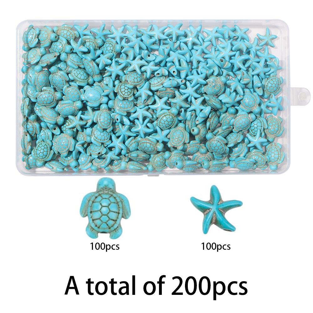200 шт. бирюзового материала, набор из синих и белых бусин в виде морской звезды и черепахи, разделительные бусины в виде синих и белых бусин в виде морской звезды и черепахи