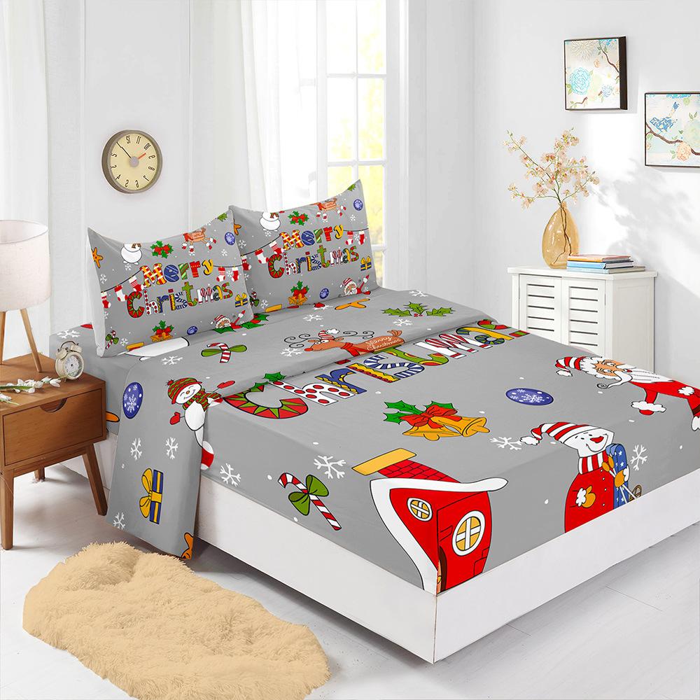 Four-Piece Mattress Set Christmas 3D Digital Printing Kit Mattress Protective Cover