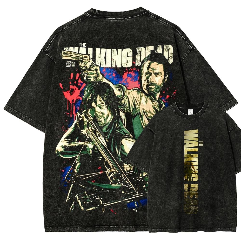 The Walking Dead Anime Lover Unisex Washed Tshirt NewModel high quality personality Clothes Plus Size Year round clothing SOFT