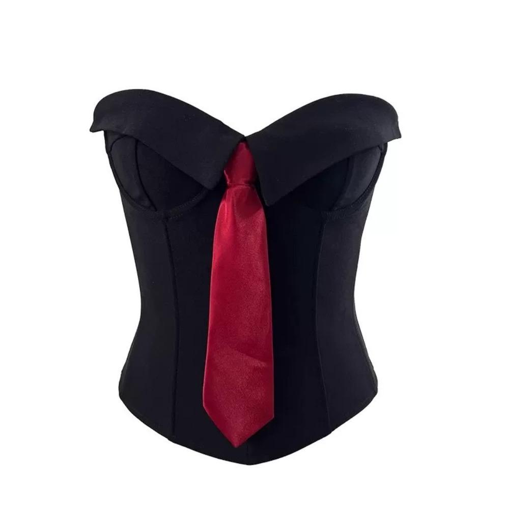 Sleeveless Strapless Sliming Vest Necktie Crop Tube Tops Spicy Girl Style Women Corset Ladies