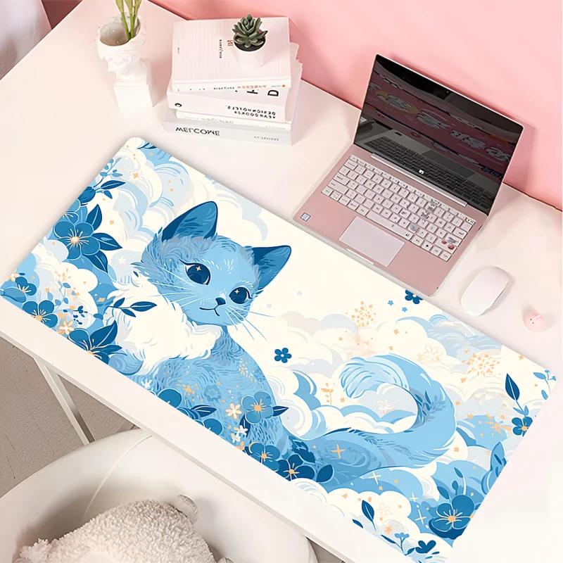 Clouds Black Cat Mouse Pad Pc Green Plants Flower Gaming Keyboard Rug Laptop Kawaii Anime Gamer Cabint Mousepad Xl Cute Desk Mat