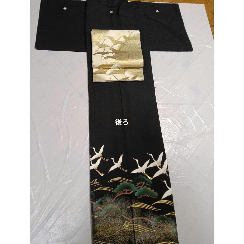 Used Black tomesode pure silk, piece embroidery, five crests, Hiyoku style, fukuro obi, handled by Mitsukoshi, obijime obiage, Suehiro, 5 items