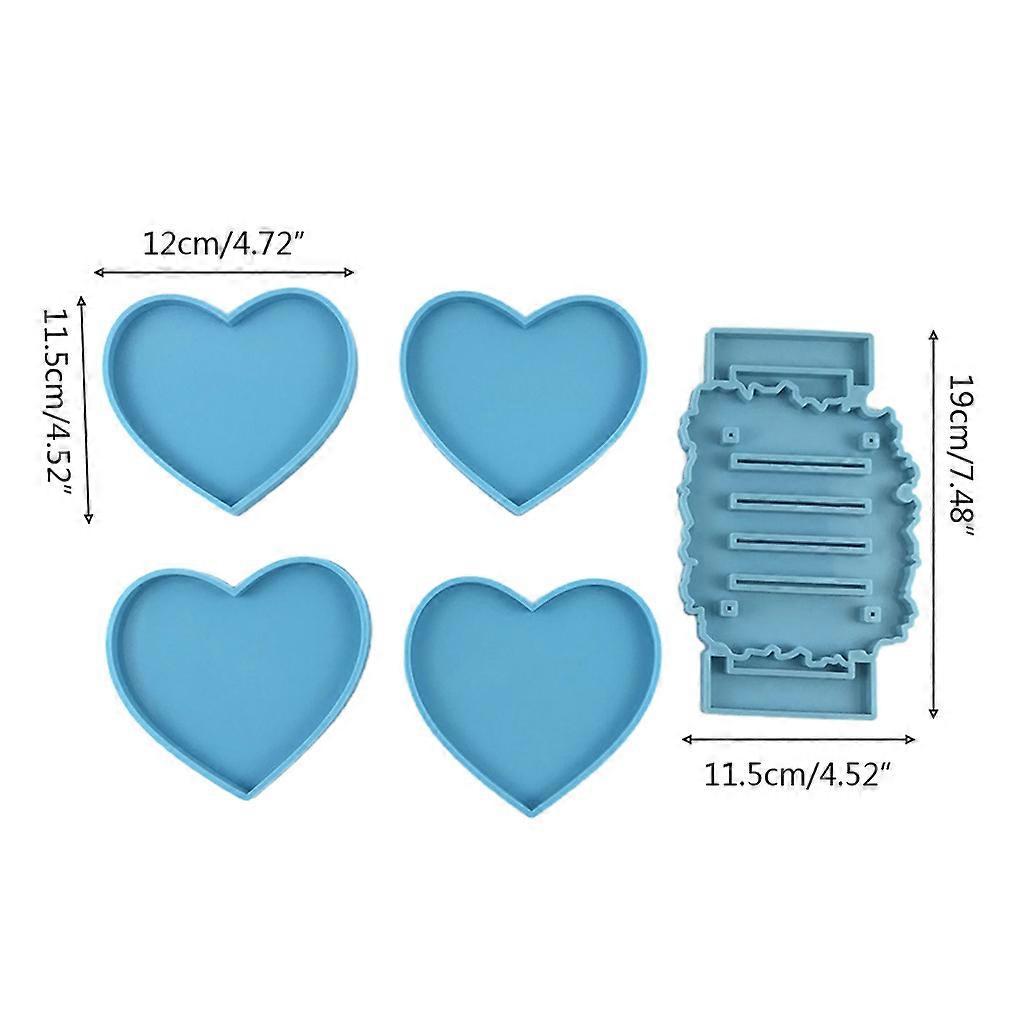 5 Pcs Love Heart Shaped Coaster Epoxy Resin Mold Cup Mat Casting Silicone Mold