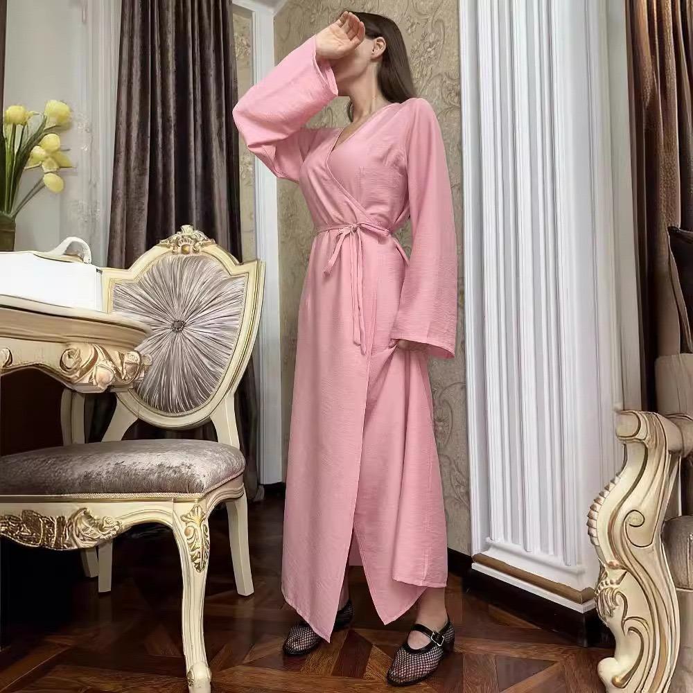 LYRIA Модное Однотонное Платье-Миди с Поясом, Стройнящее, Новая Женская Одежда, Платье-Комбинация, Стильное Платье с Запахом