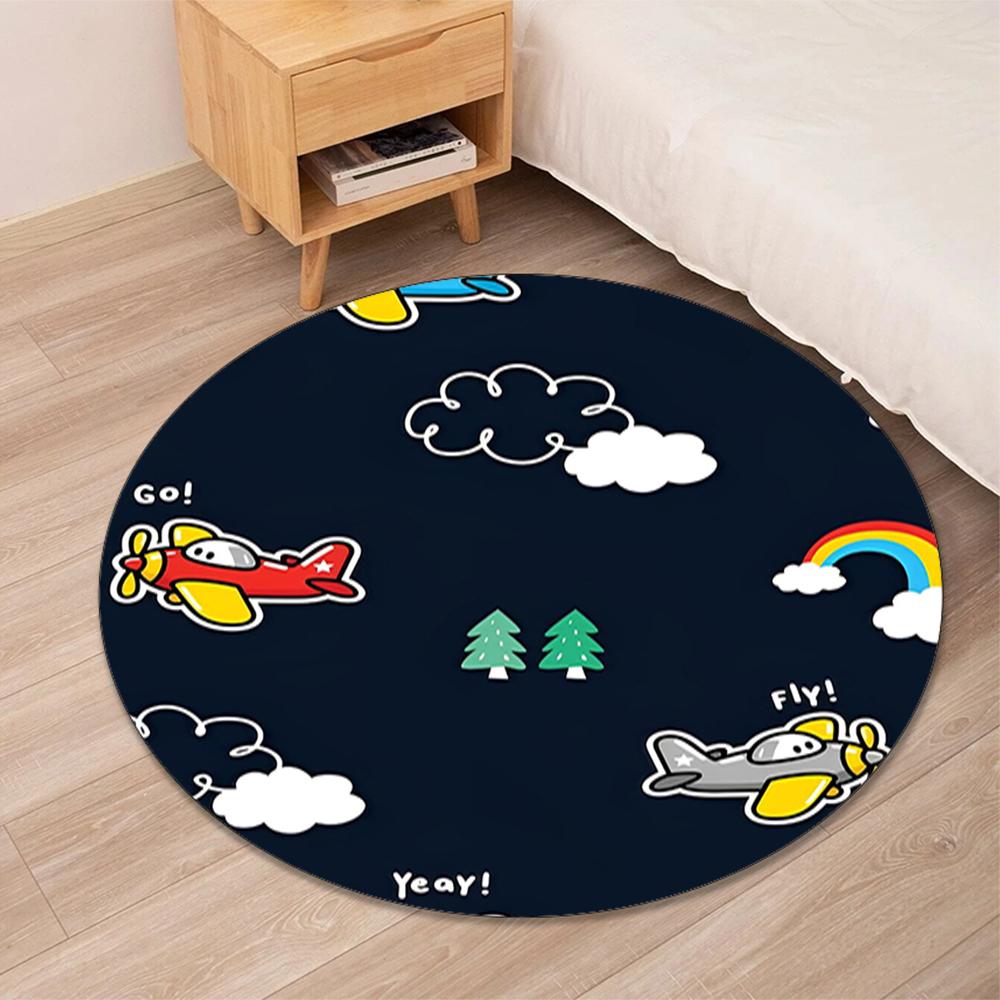 Cute airplane Printed Round Rug Carpet Chair Rug Area Rug Entryway Doormats,for Office Chair Living Room Bedroom Kitchen Room.