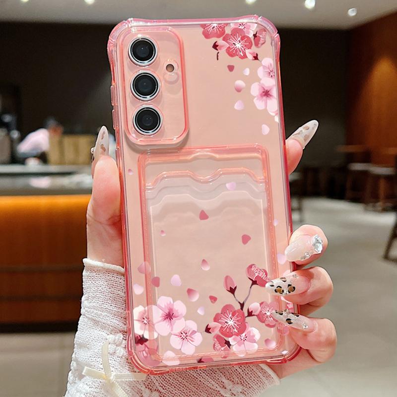 Для Samsung S25 Ultra S24 FE S23 S22 A56 A36 A16 A55 чехол с рисунком сакуры и цветочным узором мягкий силиконовый чехол для карты противоударный прозрачный тонкий чехол для телефона