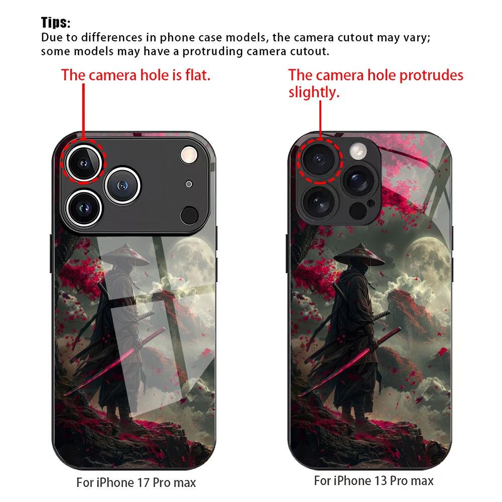 Закаленное стекло для телефона с рисунком «Воин Сакуры» подходит для iPhone 17 16 15 14 13 12 11 Pro/Max/Plus противоударная задняя крышка