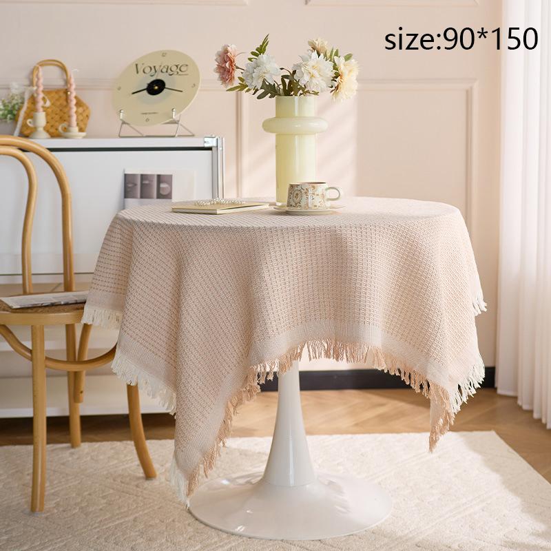 French Ins Style Japanese Pastoral White Tablecloth Coffee Table Cloth Bedside Table Retro Tassel Round Table Tablecloth