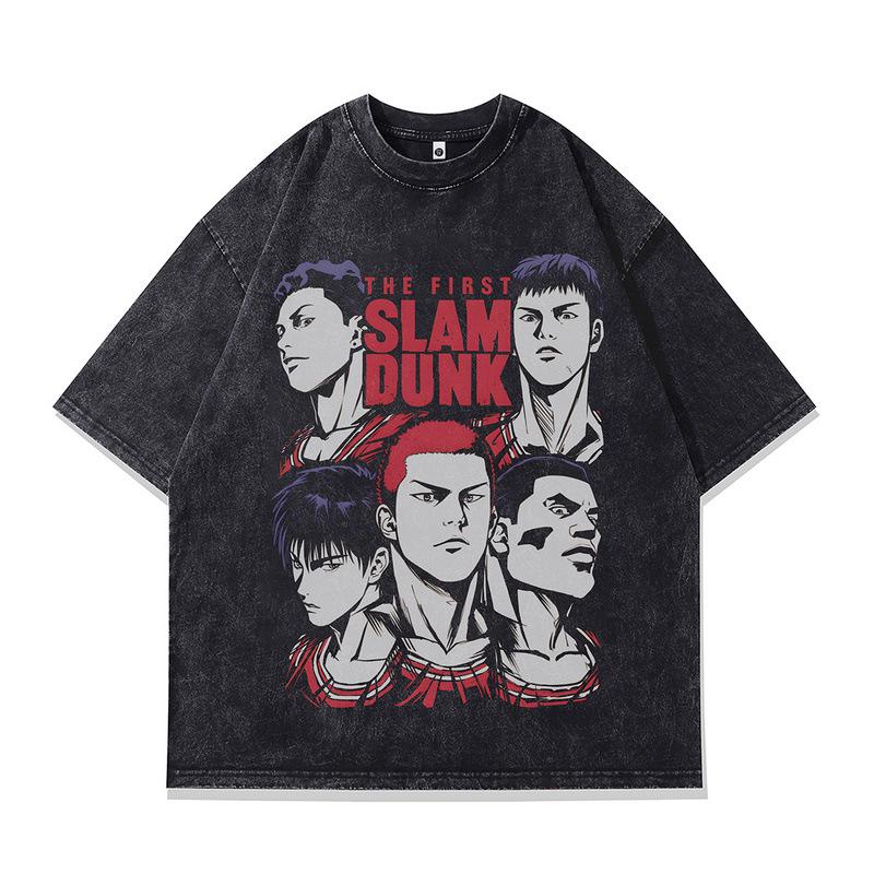 Washed Vintage Men'S T-Shirt American Retro Animation Digital Printing Small Neckline Short-Sleeved T-Shirt For Men And Women