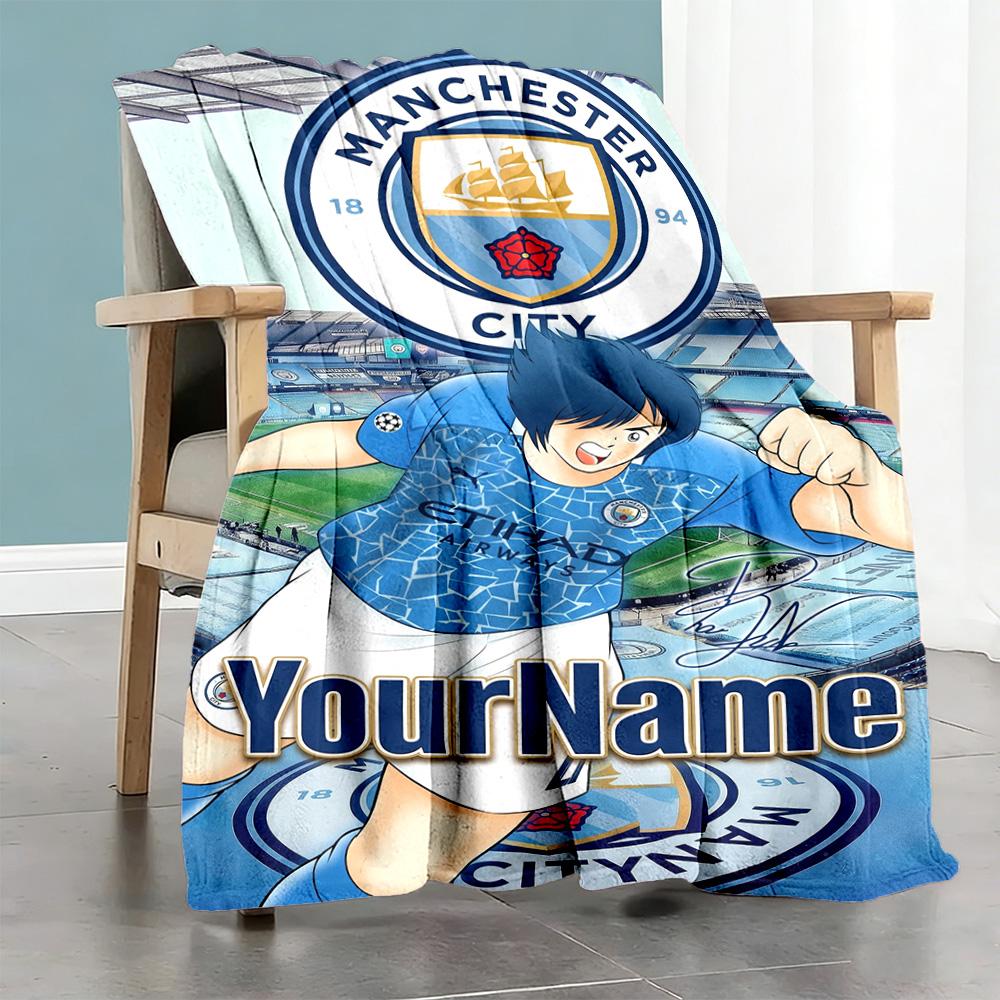 Manchester City 19 Personalized Text Blanket Lightweight Personalized Blanket Warmthful Decor Suitable for Living Room Sofa Livingroom Seaside