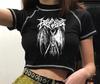 Women's T-Shirt Crop Top Harajuku Retro Korean Black Demon Punk Gothic Anime Print Clothes Slim Anime
