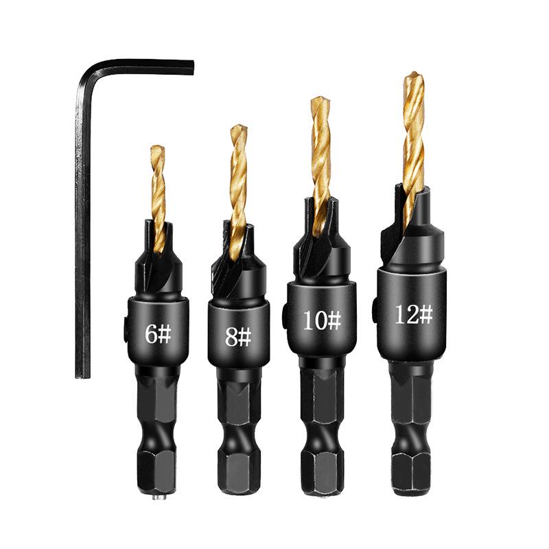 Набор зенковочных сверл по дереву из быстрорежущей стали с шестигранным хвостовиком – Интегрированная зенковка и развертка