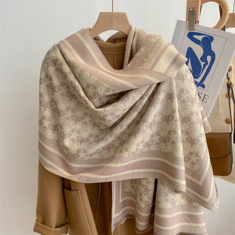 Зимний теплый кашемировый шарф с цветочным принтом для женщин, роскошное толстое одеяло, шаль, шейный платок из пашмины, женское пончо, Echarpe