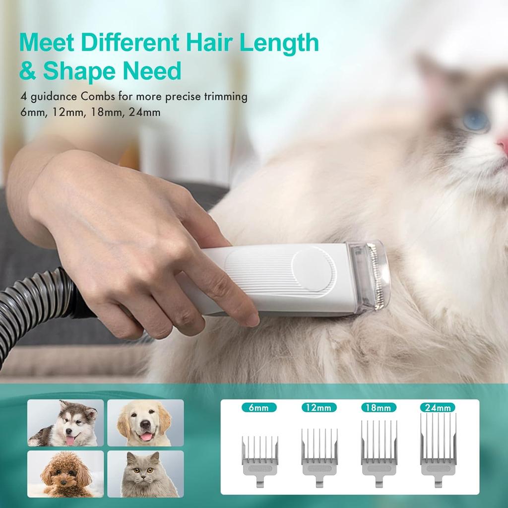 P1 Pro Pet Grooming Kit & Vacuum Suction 99% Pet Hair, Professional Clippers with 5 Proven Grooming Tools for Dogs Cats and Other Animals