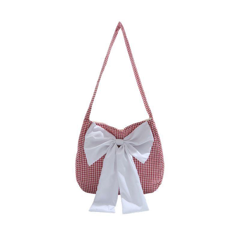 Новая трехмерная сумка через плечо с бантом и клеткой, женская повседневная холщовая сумка большой вместимости для поездок на работу