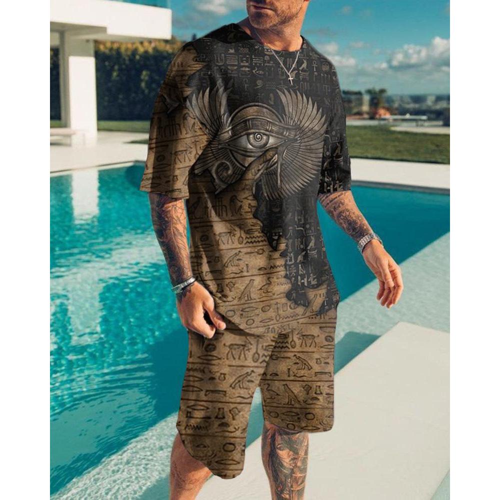 2023 Новый мужской комплект одежды, летний наряд, футболка с 3D-принтом, шорты, 2 предмета, свободный спортивный костюм, повседневный спортивный костюм Love Eagle