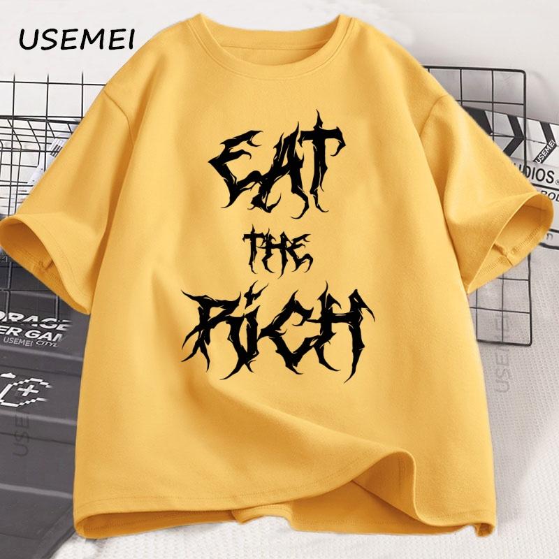 90s Vintage Eat The Rich Tshirt Casual Loose Fashion Tshirt Round Neck Cotton T Shirt Harajuku Unisexs Shortsleeve Tee Clothes