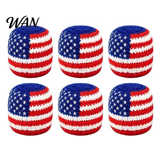 American Flag Footbag 4th of July Handmade Knit for Adults Kids, Red White Blue Patriotic Soft Juggling Balls, Independence Day Crochet Kick Bag Ball