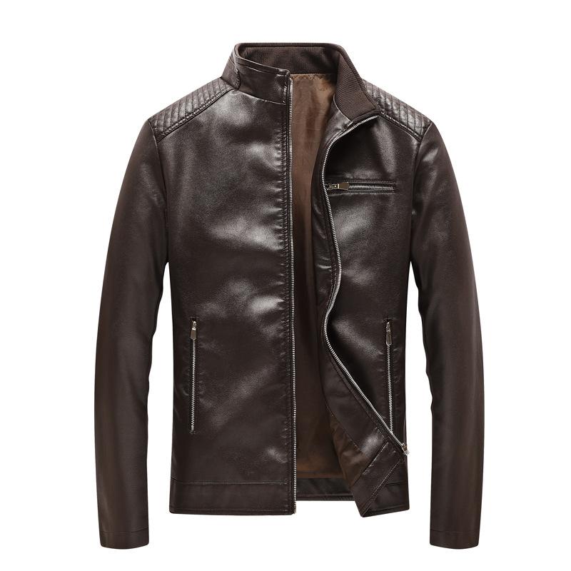 New Men's Jacket Casual Leather Jacket Trendy Jacket Korean Version Stand-up Collar Pu Jacket Men