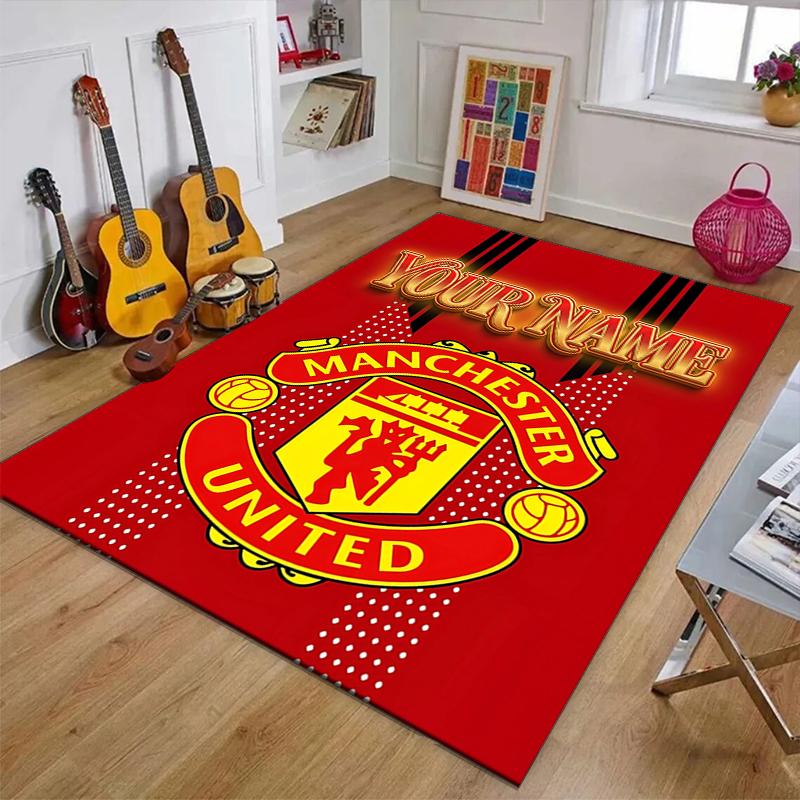 M-Manchester Design Area Rug Personalized Name- Non-Slip, Soft & Cozy Floor Mat for Living Room, Office - Indoor/Outdoor Carpet