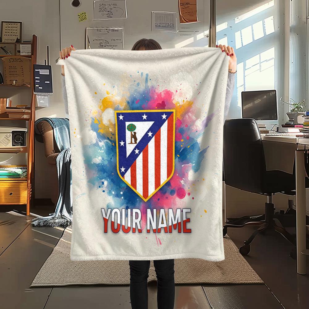 Custom Name Atletico de Madrid Flannel Blanket, High quality Comfortable for All Seasons, Home Decor, Warmth and Comfort