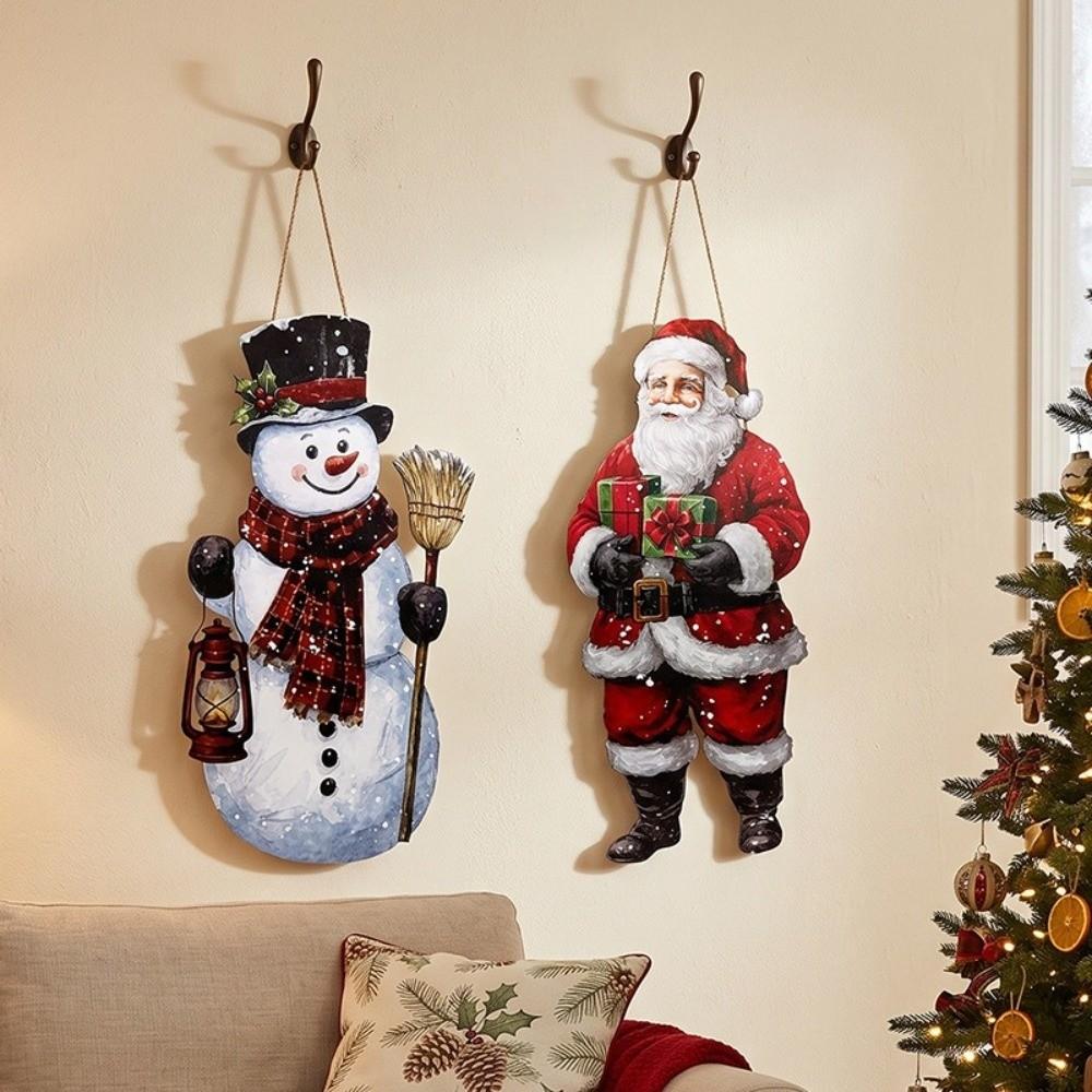 Snowman Door Hanging Sign Wooden Xmas Decorative Board Cartoon Wall Decoration Door