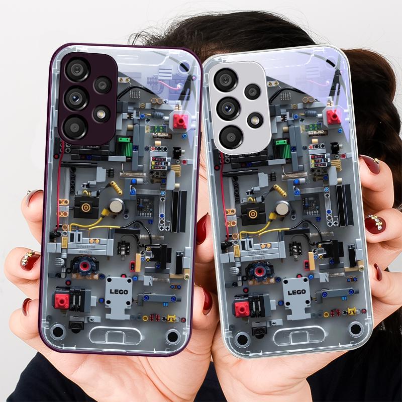 Серый Механический Интерьер Для Samsung Galaxy S24 Plus S20 21 FE S23 Ultra S8 9 A70 72 73 50 51 52 53 Чехол из Закаленного Стекла