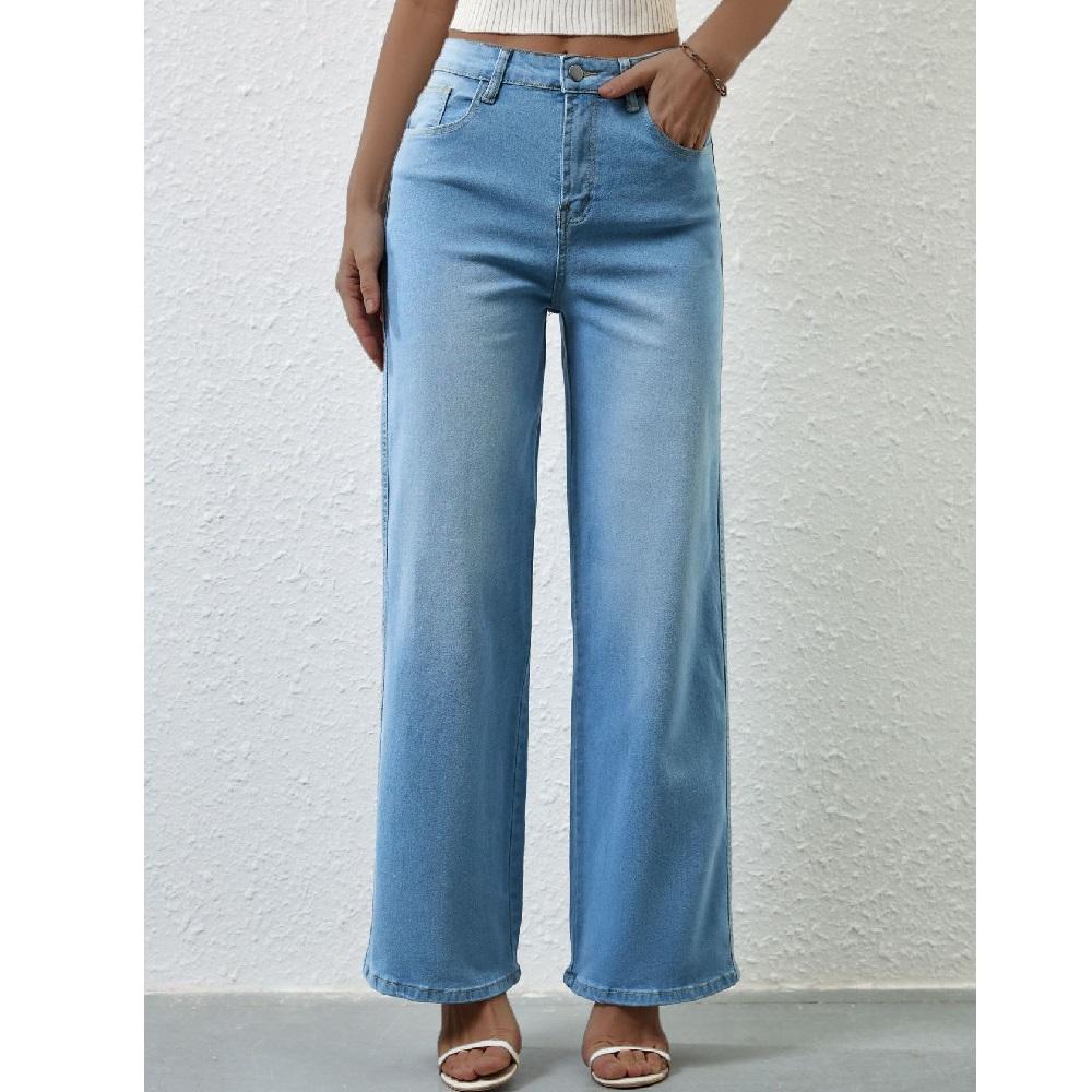 Джинсы с высокой талией для женщин, винтажные эластичные прямые брюки, женские длинные брюки