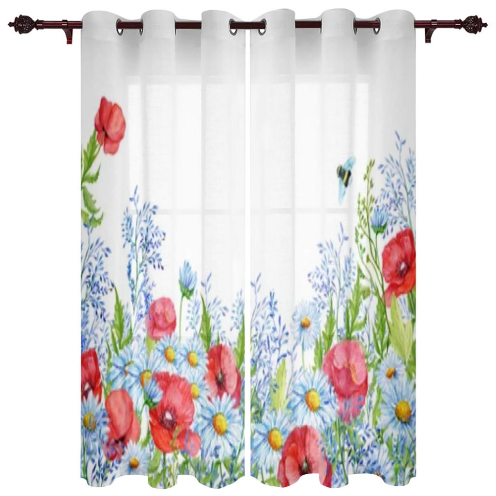 Flower Watercolor Window Curtain for Bedroom Living Room Backdrop Curtain Home Decor Kitchen Short Curtain