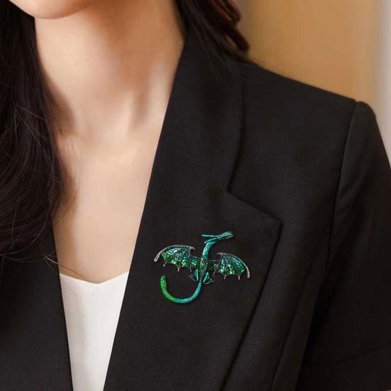 Unisex Dragon Shape Brooch Colorful Rhinestones Enamel Pin Suit Lapel Badge Clothing Jewelry Accessories