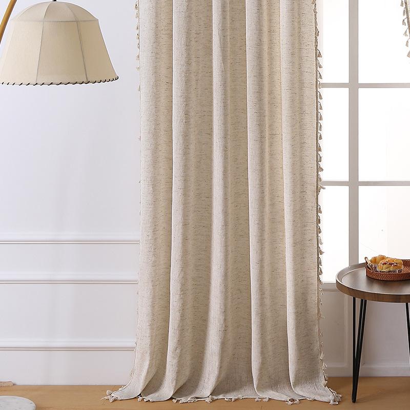Blackout Curtains No Drilling Modern Simple Solid Color High-end Linen Style Rod Drapes