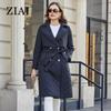ZIAI 2023 НОВАЯ женская весенняя куртка с длинным поясом, классический двубортный плащ с большими лацканами, тонкие хлопковые парки ZM-20297