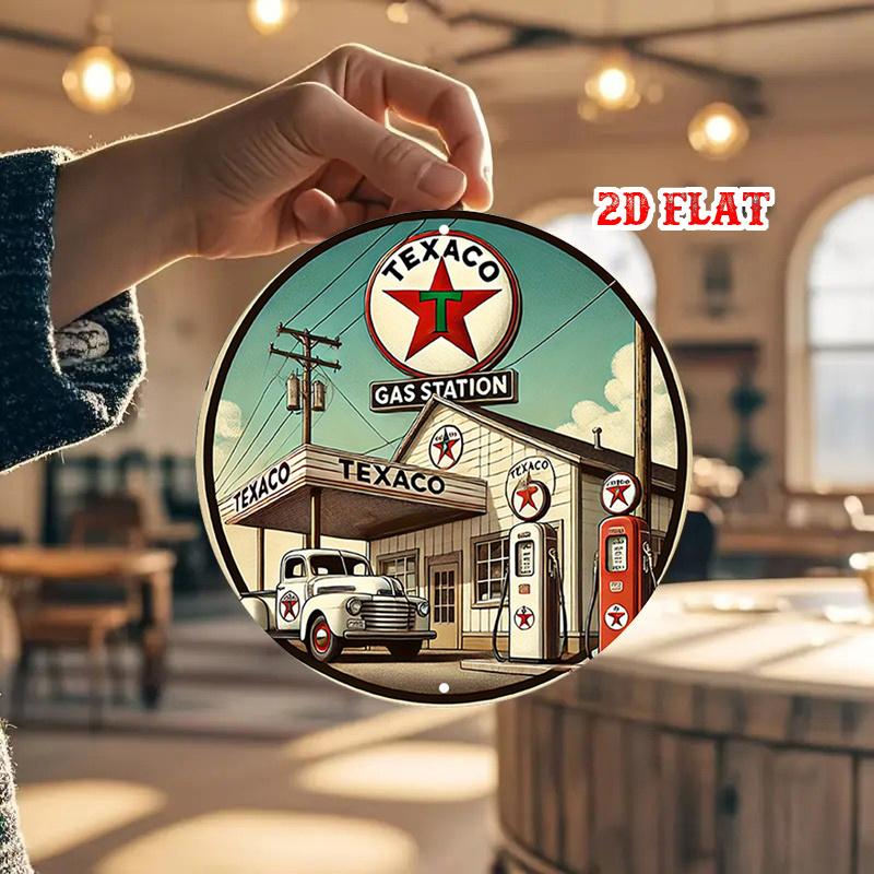 D flat Texaco round aluminum sign gas station round aluminum sign wall decoration sign for home garage restaurant and cafe