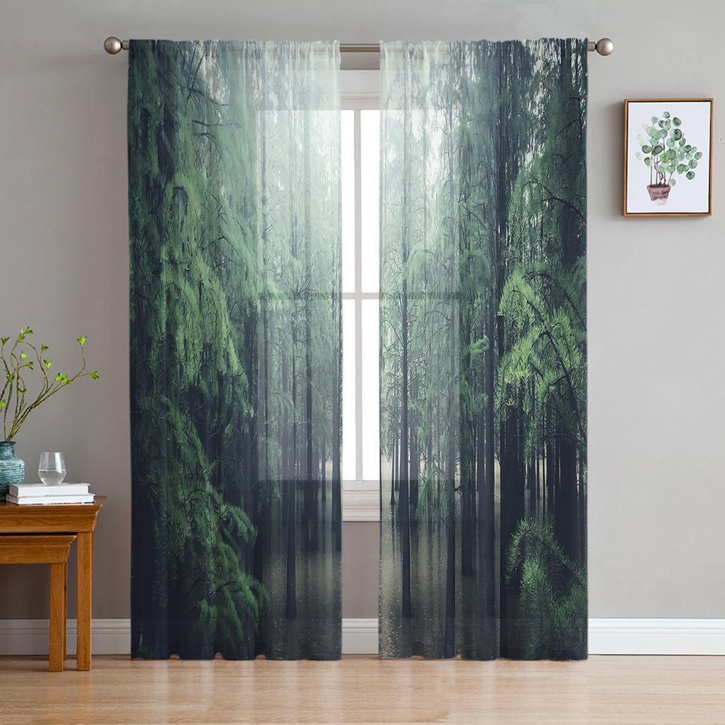 Lake Scenery Window Treatment Tulle Modern Sheer Curtains for Kitchen Living Room the Bedroom Curtains Decoration