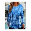 Women's Casual T-shirt 3d Printed Blue Floral Print Round Neck Retro Elegant Long Sleeves Ladies Fashion Pullover Long Sleeves