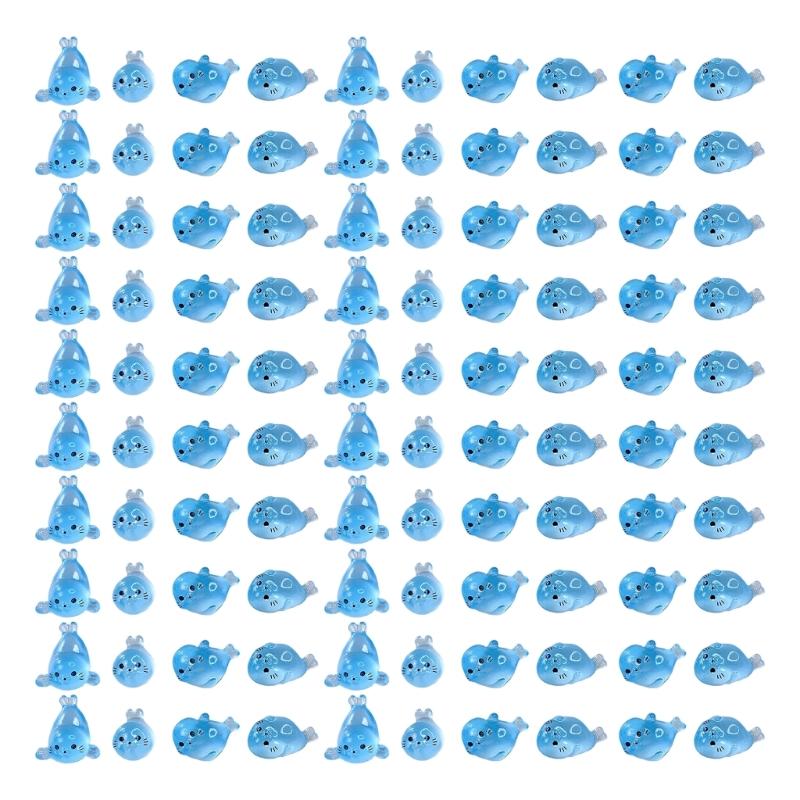 100 Piece Luminously Seal Sculpture Collection Miniature Resins Marine Animal Figurines For Aquariums Decoration